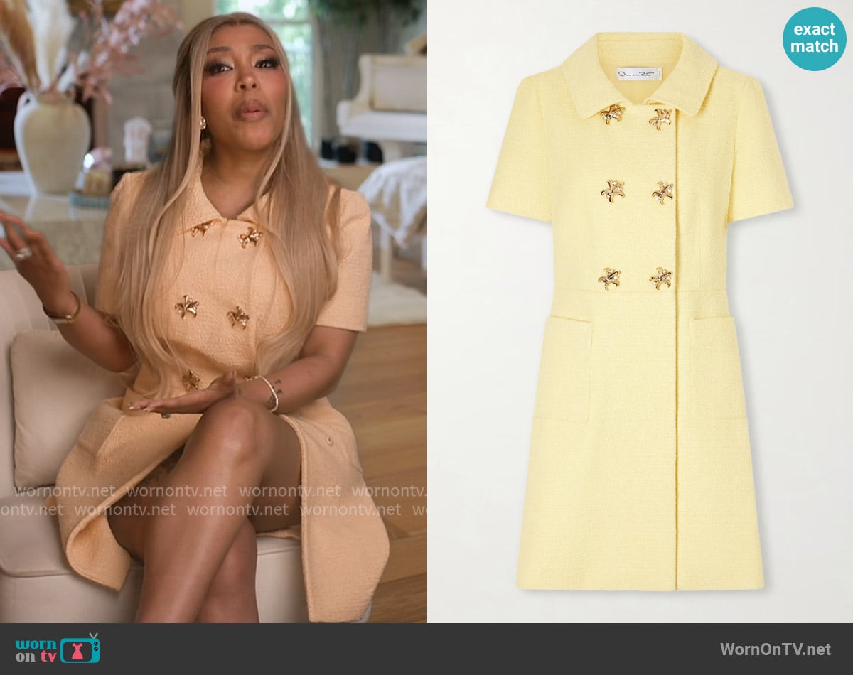 Oscar de la Renta Double-breasted cotton-blend tweed mini dress worn by Kimberly Michelle Pate on The Real Housewives of Atlanta