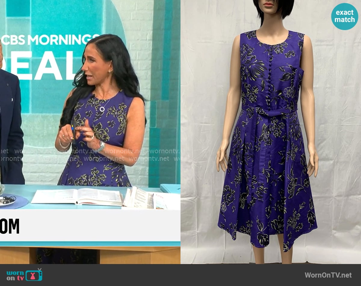 Oscar de la Renta Floral A-Line Dress worn by Elizabeth Werner on CBS Mornings