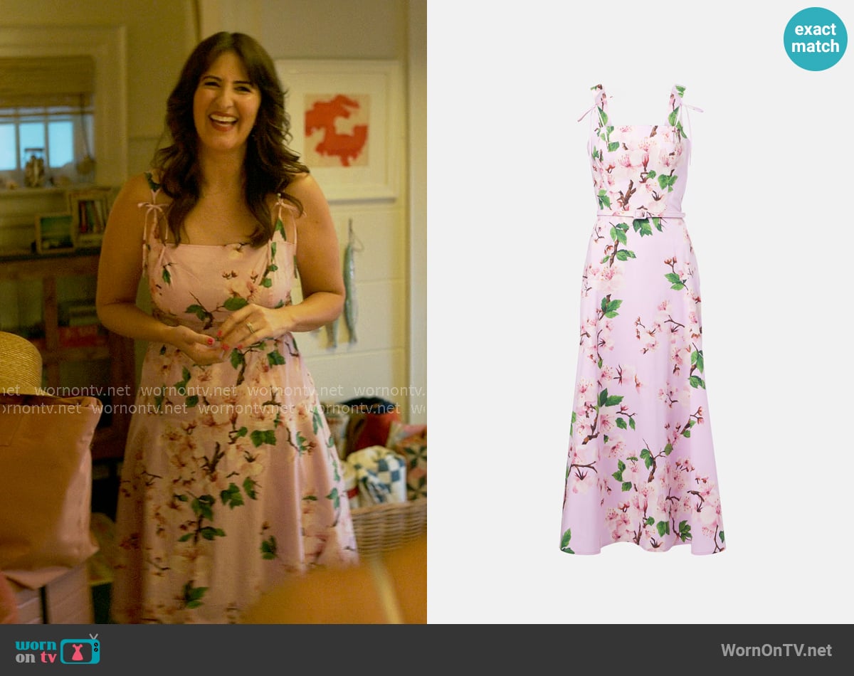 Oscar de la Renta Floral cotton-blend midi dress worn by  Brooke Kirtley (D'Arcy Carden) on The Five Star Weekend