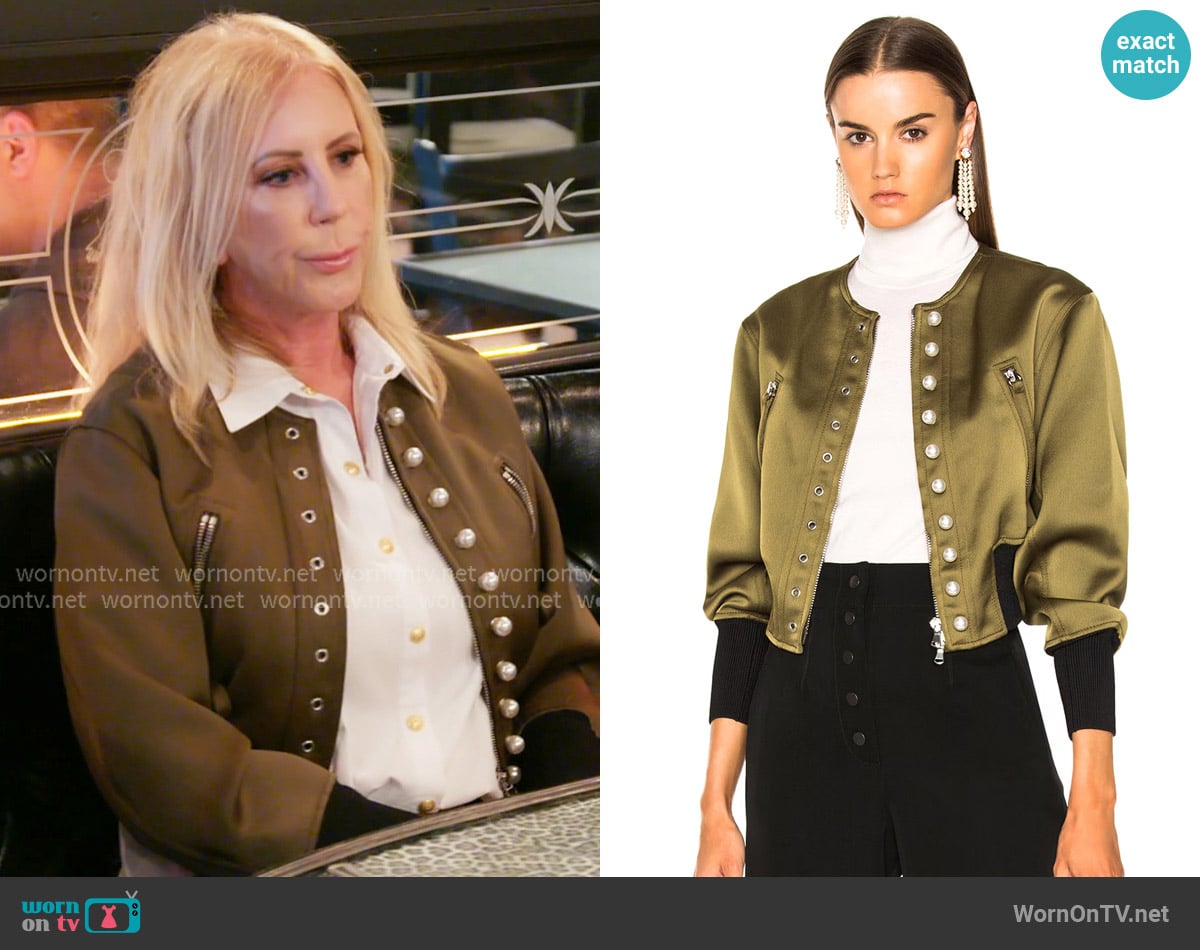 Philip Lim 3.1 Bomber Jacket with Pearls worn by Vicki Gunvalson on The Real Housewives of Orange County