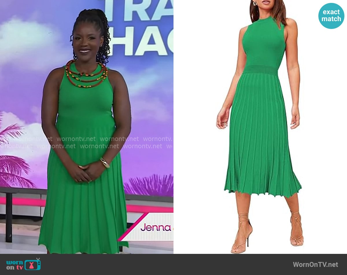 Oneika Raymond’s green pleated sleeveless dress on Today Oneika Raymond’s green pleated sleeveless dress on Today