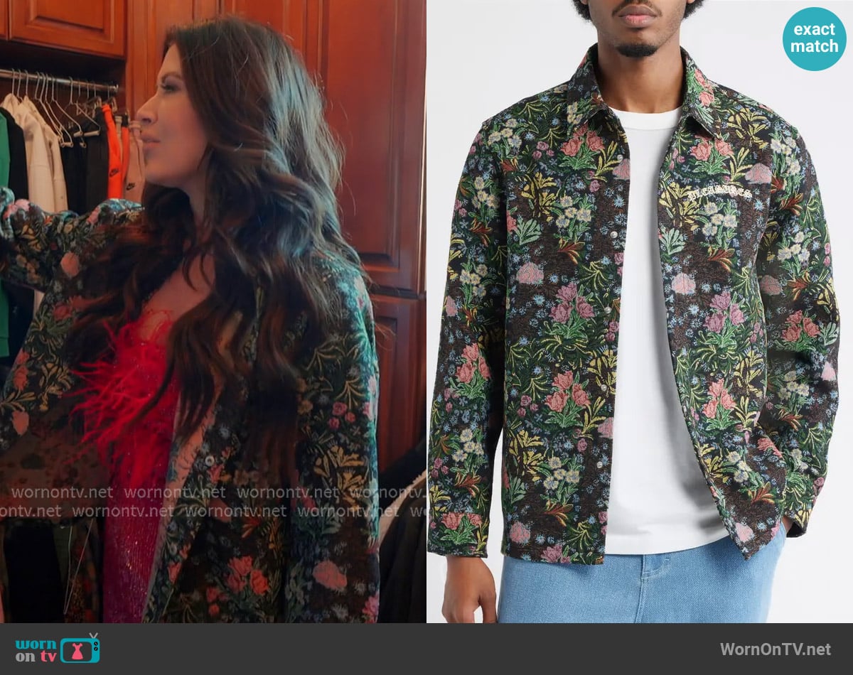Pleasures Floral Jacquard Snap-Up Overshirt worn by Emily Simpson on The Real Housewives of Orange County