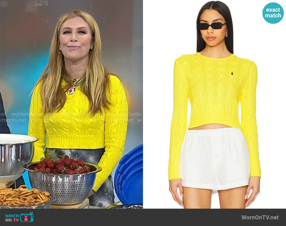 Polo Ralph Lauren Cable-knit Cotton Cropped Sweater in Lemon Crush worn by Jill Martin on Today