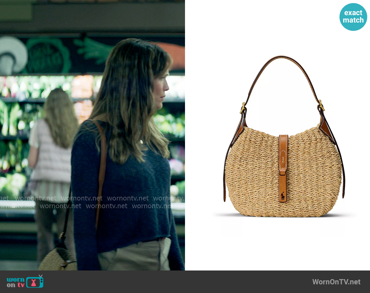 Polo Ralph Lauren ID Raffia Small Shoulder Bag worn by Hollis Shaw (Jennifer Garner) on The Five Star Weekend