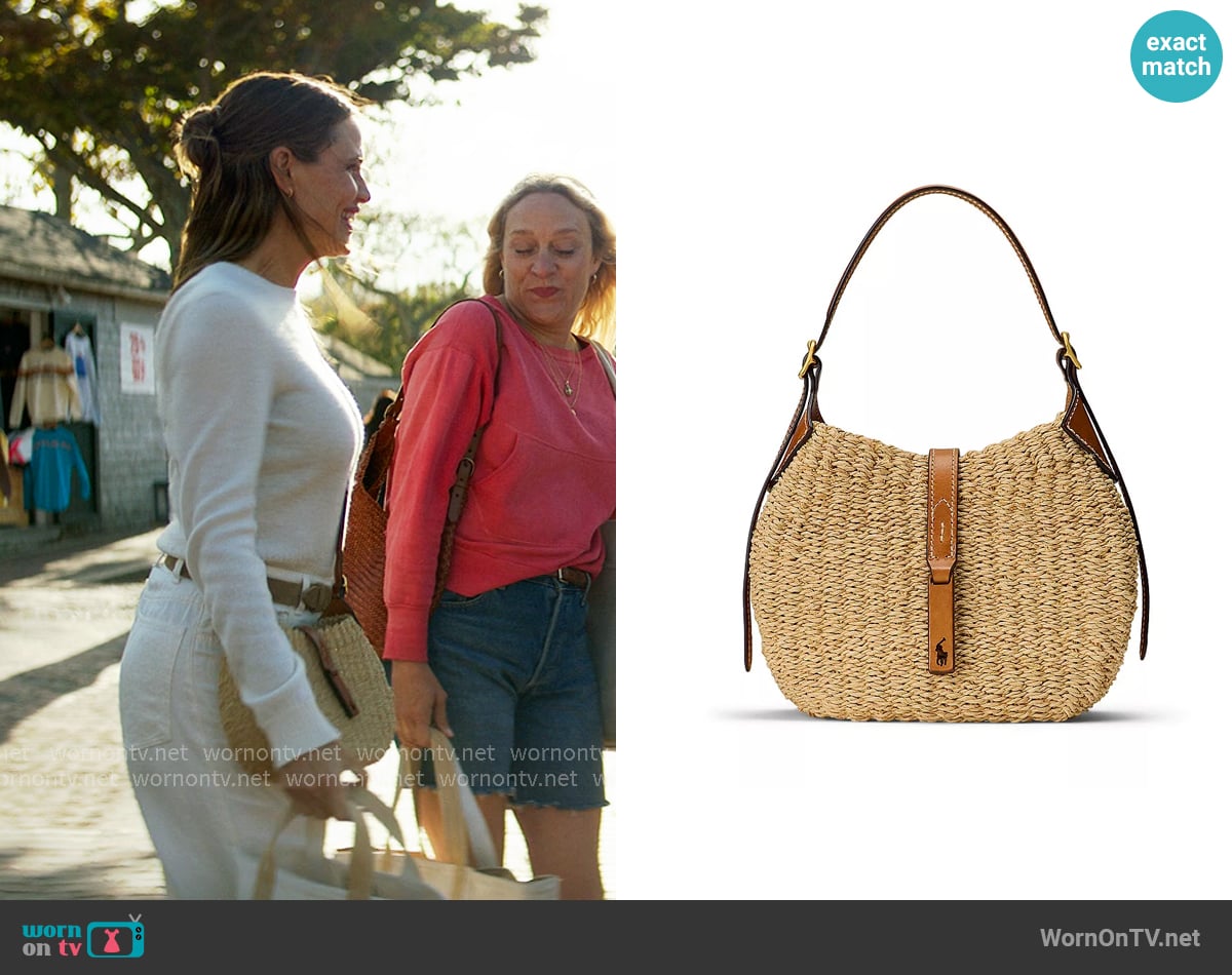 Polo Ralph Lauren ID Raffia Small Shoulder Bag worn by Hollis Shaw (Jennifer Garner) on The Five Star Weekend