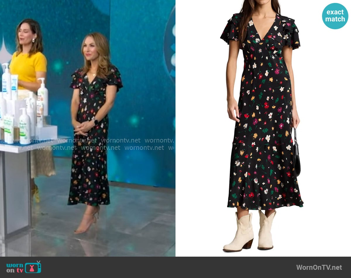 Polo Ralph Lauren Nime Floral Mulberry Silk Crepe Midi Dress worn by Lori Bergamotto on Good Morning America