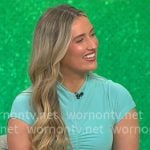 Poppy Miller’s aqua blue ruched dress on CBS Mornings