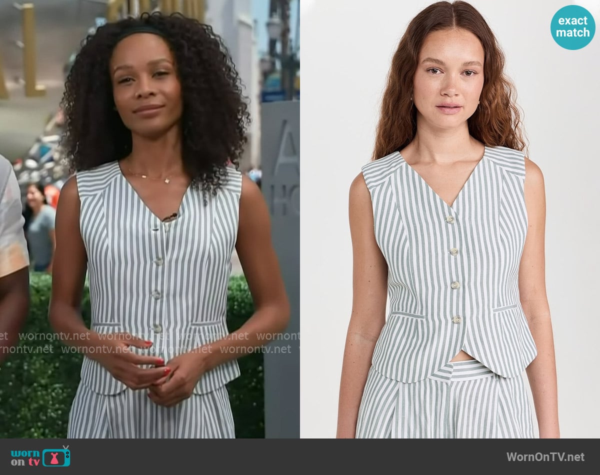 Posse Diana Vest in Seagrass Stripe worn by Zuri Hall on Access Hollywood