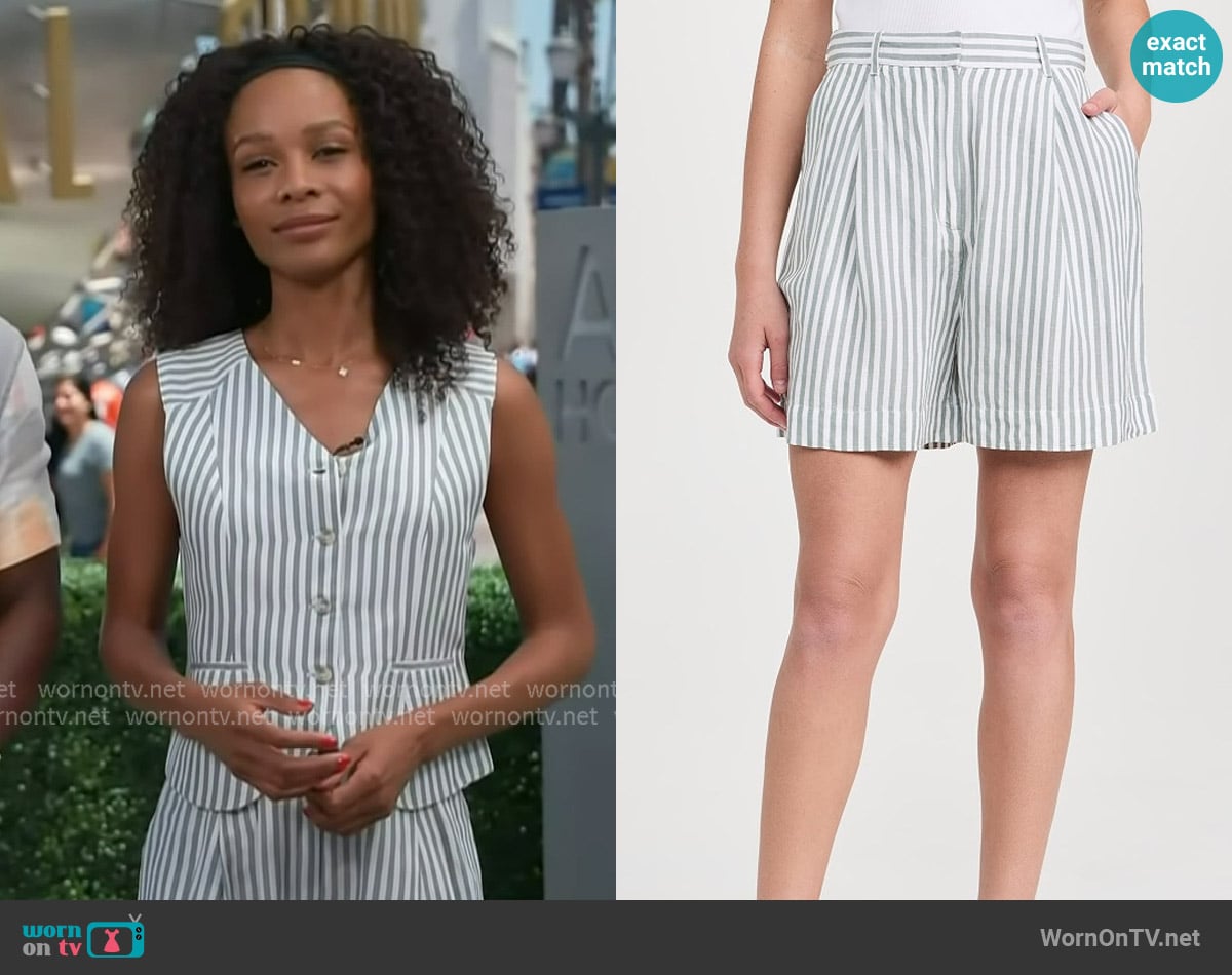 Posse Lorenzo Shorts in Seagrass Stripe worn by Zuri Hall on Access Hollywood