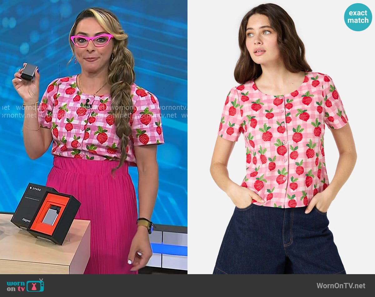 Katie Linendoll’s pink radish print top on Today Katie Linendoll’s pink radish print top on Today