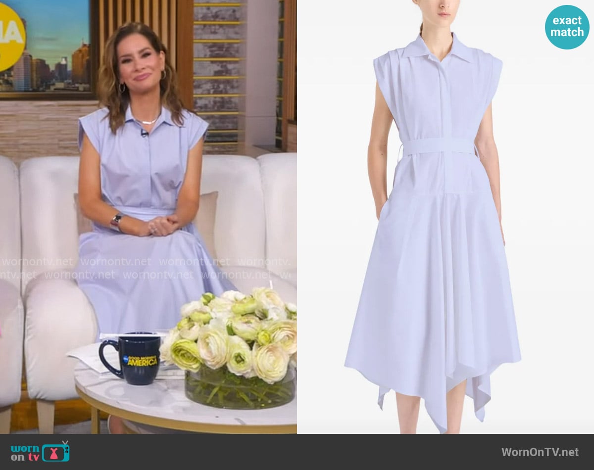 Proenza Schouler Adinna belt cotton midi dress worn by Rebecca Jarvis on Good Morning America