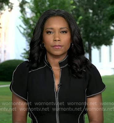 Rachel’s black dress with white stitching on Good Morning America