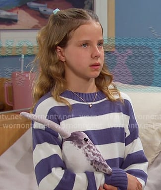 Rachel’s purple stripe knit sweater on Days of our Lives