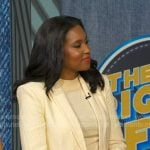 Rachel’s yellow ribbed blazer and pants on Good Morning America