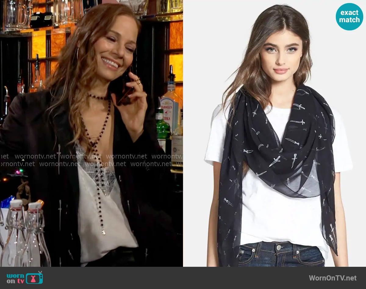 Rag & Bone Classic Dagger Scarf in Black worn by Sienna Bacall (Tamara Braun) on The Young and the Restless