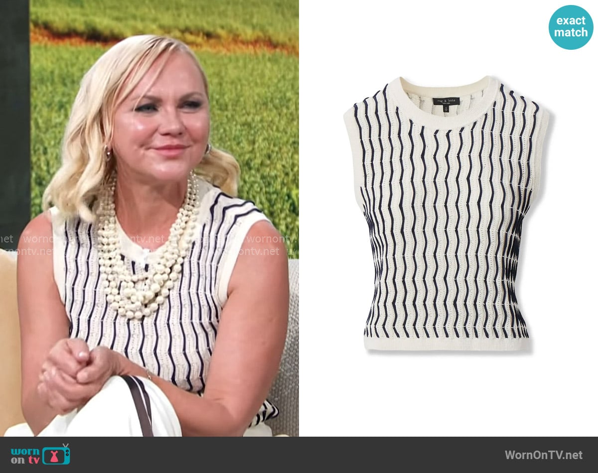 Rag & Bone Leslie Striped Pointelle-Knit Vest worn by Galyna Saltkovska on Access Hollywood