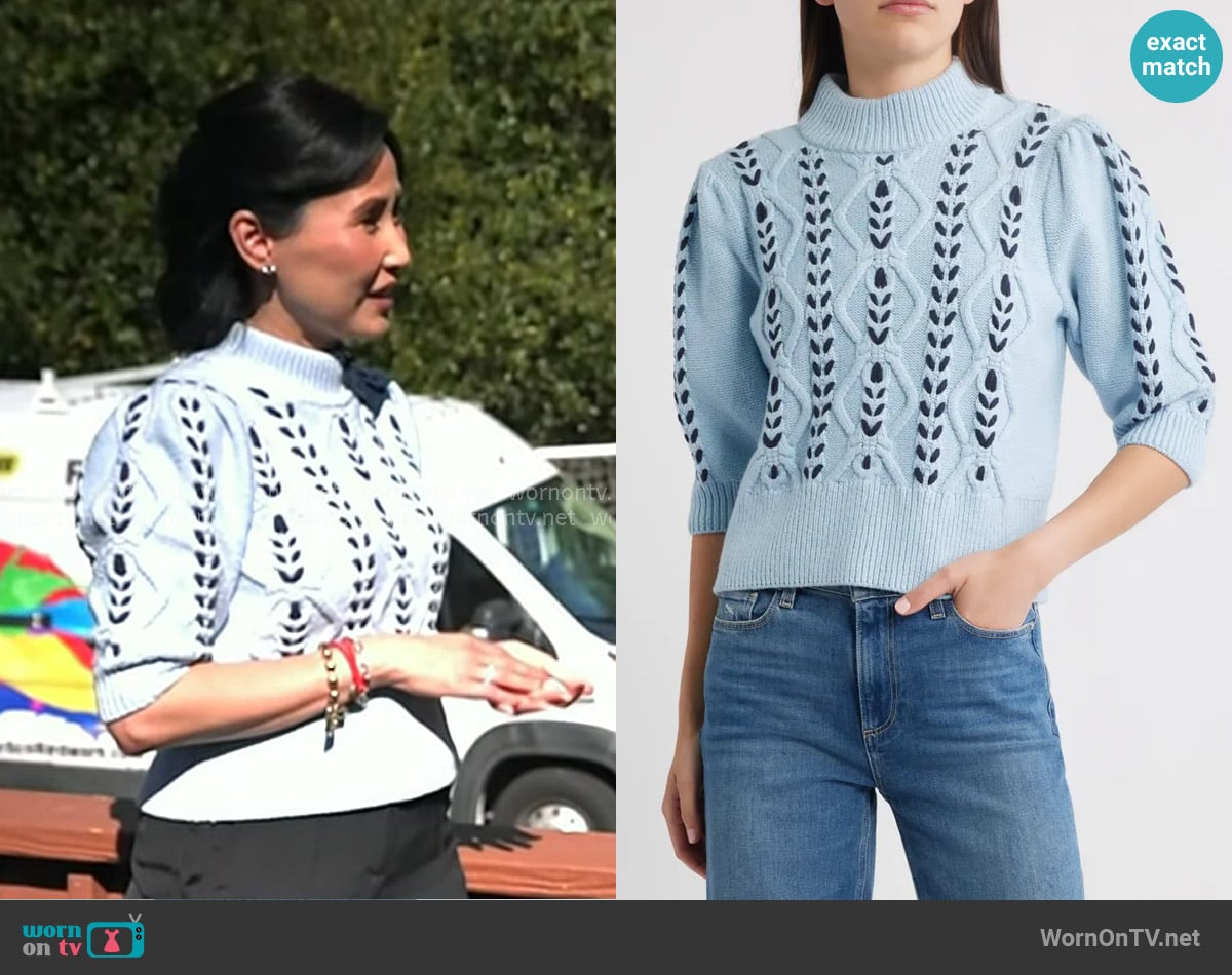 Rails Addy Cable Stitch Sweater in Sky Navy Cables worn by Vicky Nguyen on Today