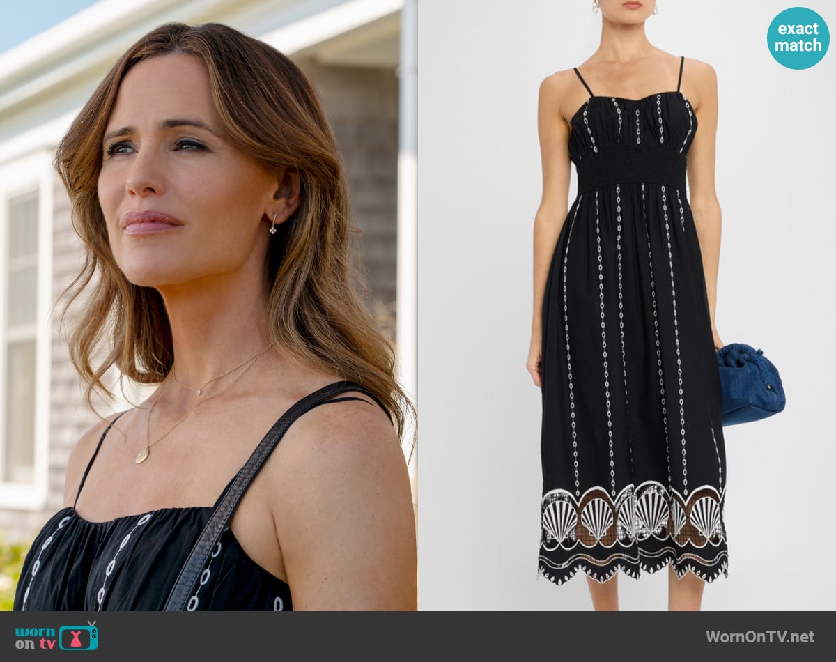 Rails Granada Seashell Embroidered Midi Dress worn by Hollis Shaw (Jennifer Garner) on The Five Star Weekend
