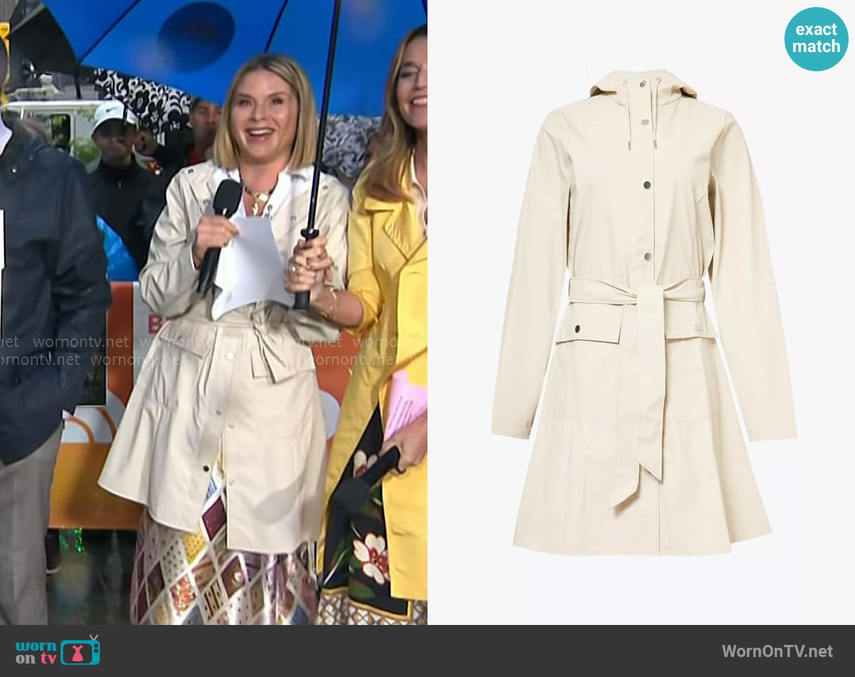 Rains Curve W Long Jacket W3 in Dune worn by Jenna Bush Hager on Today