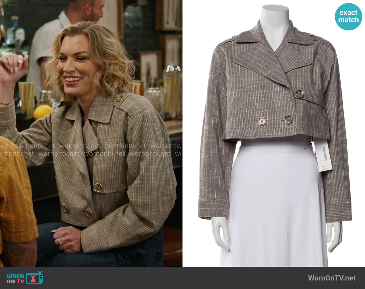 Ramy Brook Annika Striped Cropped Jacket worn by Lindsay Hubbard on In The City