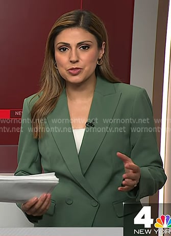 Rana Novini’s green double breasted blazer on NBC News Daily