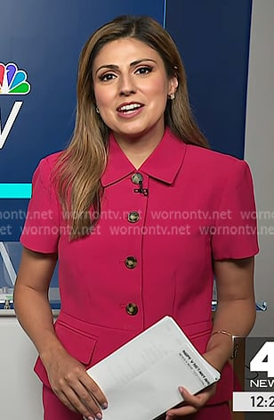 Rana Novini’s pink short sleeve jacket on NBC News Daily