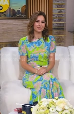 Rebecca’s blue and green floral print dress on Good Morning America