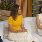 Rebecca’s yellow printed platform sandals on Good Morning America