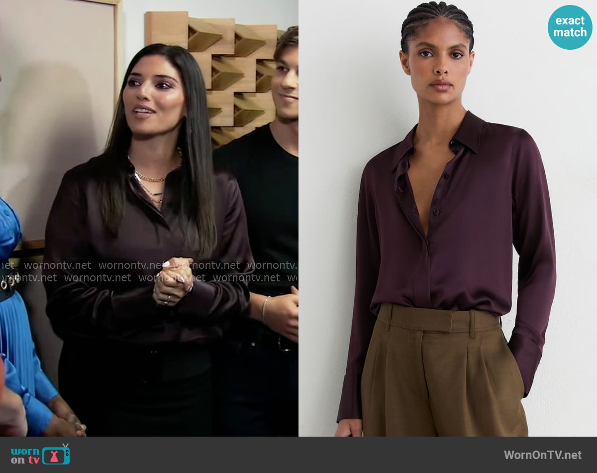 Reiss Ameira Shirt in Burgundy worn by Brook Lynn Quartermaine (Amanda Setton) on General Hospital