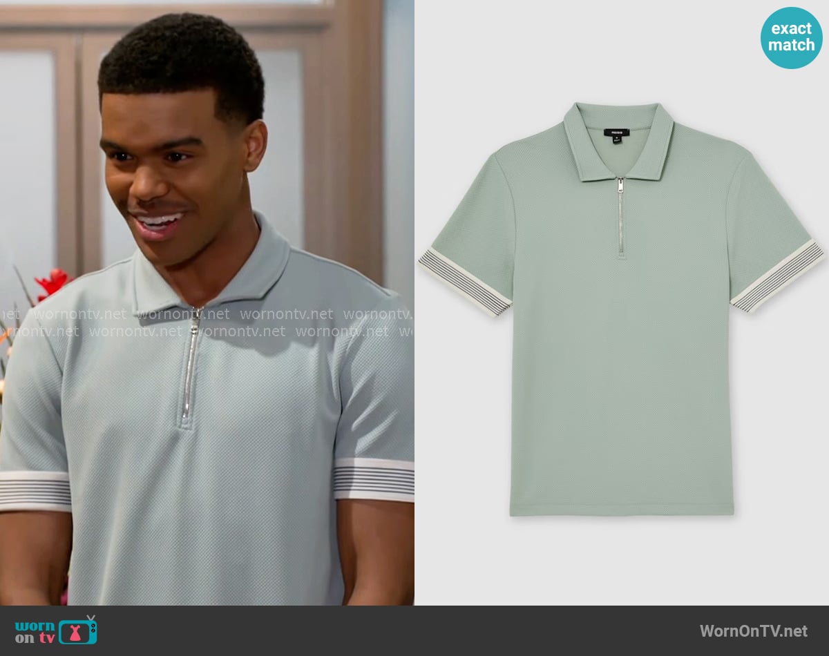 Reiss Bruno Polo in Mint Green worn by Tyrell Richardson (Jaden Lucas Miller) on Beyond the Gates