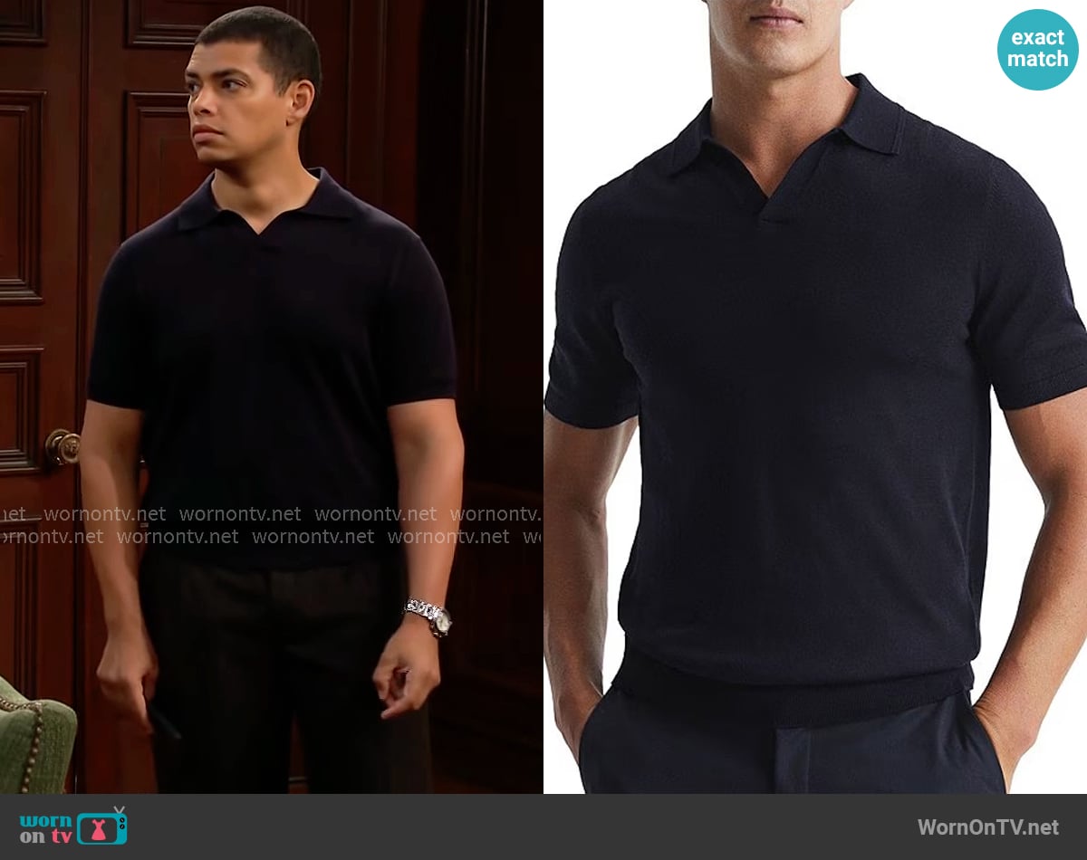 Reiss Duchie Polo in Navy worn by Zende Forrester Dominguez (Delon De Metz) on The Bold and the Beautiful