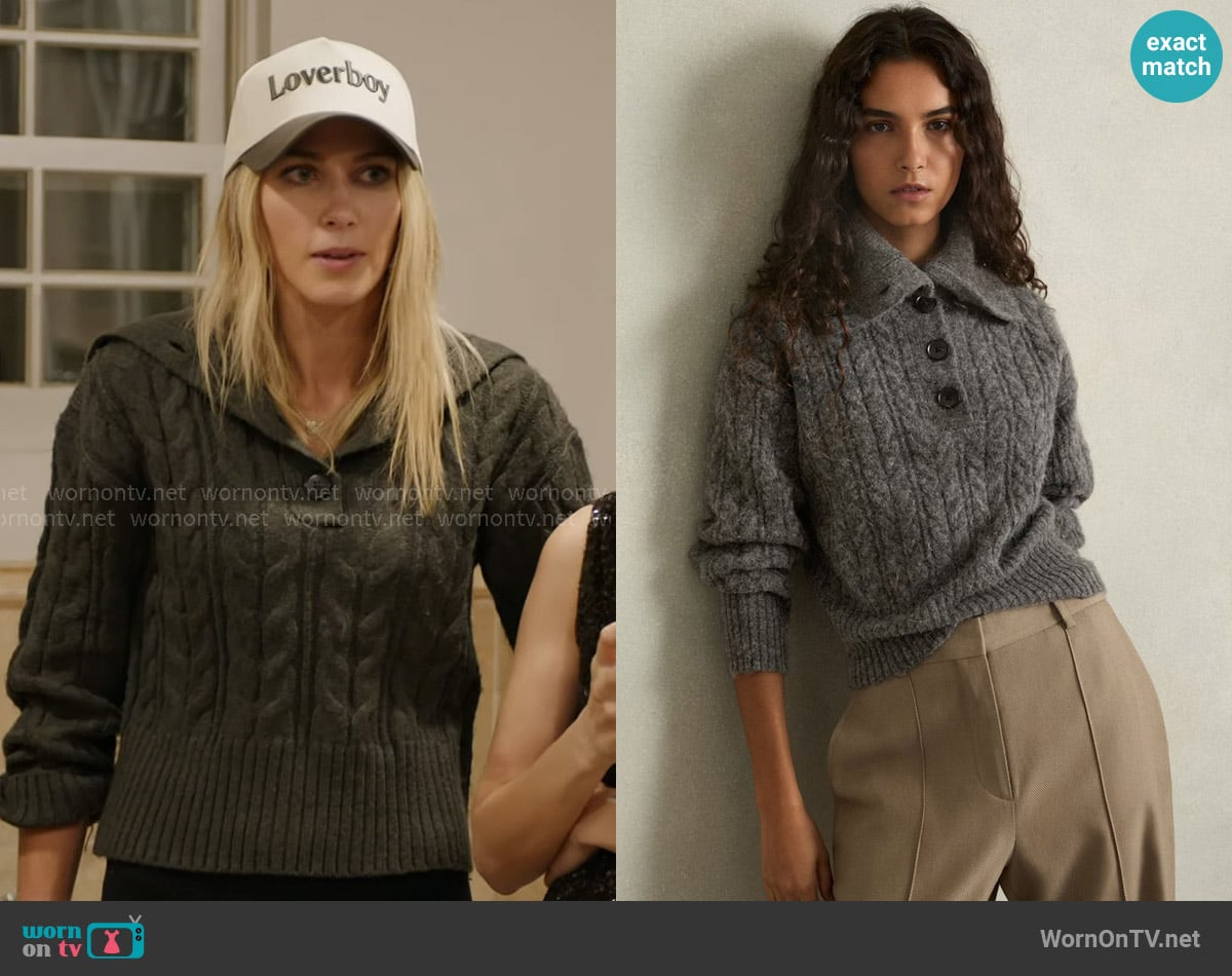 Reiss Etta Cropped Cable-Knit Jumper With Mohair in Charcoal worn by Lexi Sundin on In The City