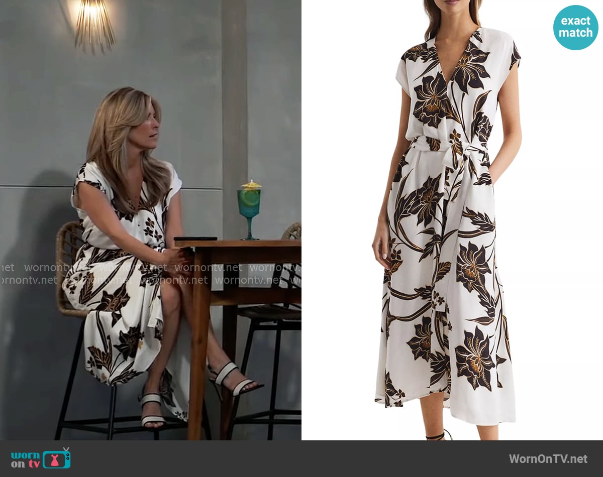 Reiss Harper Printed Cap Sleeve Midi Dress worn by Carly Spencer (Laura Wright) on General Hospital
