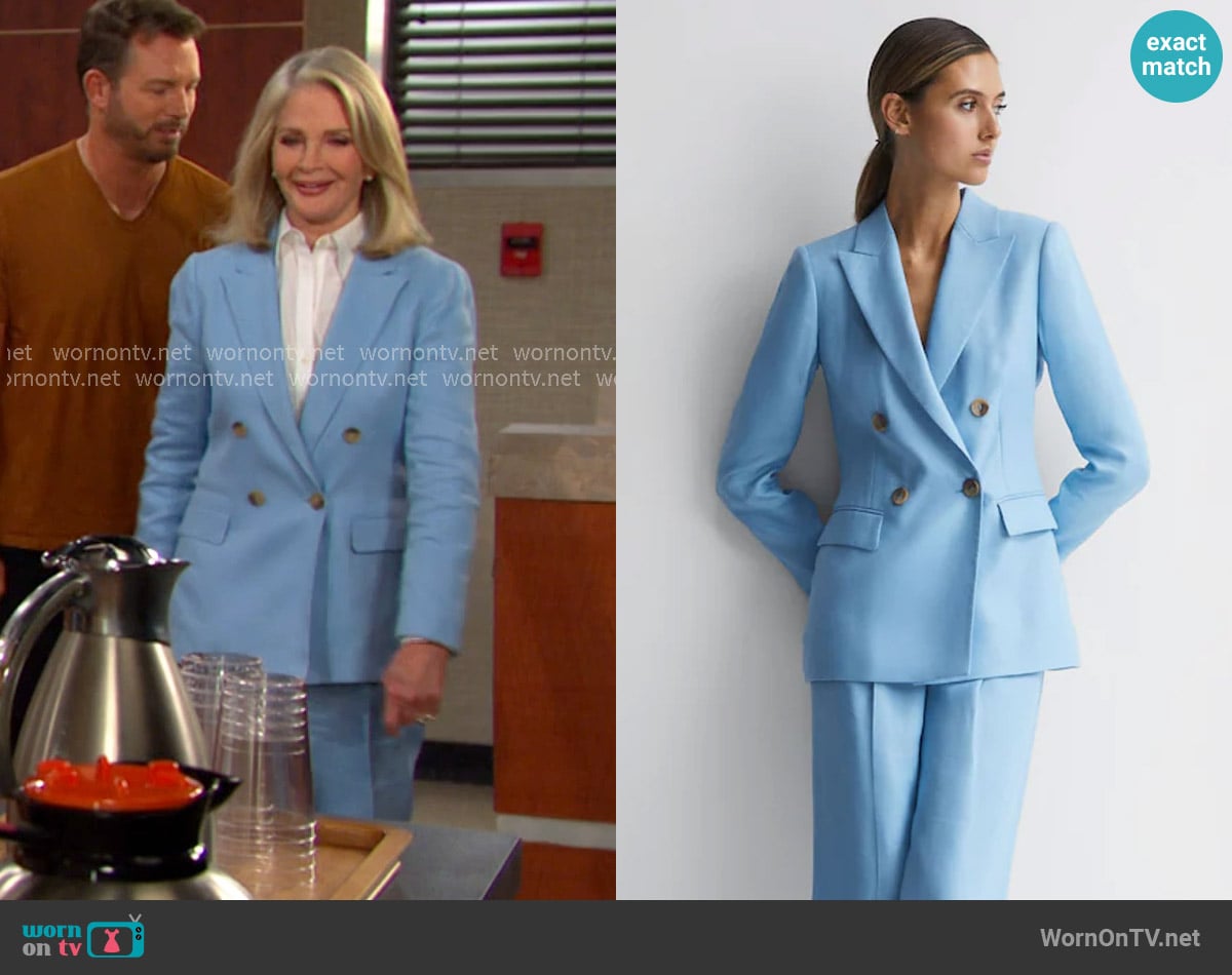 Reiss Hollie Double Breasted Linen Blend Blazer worn by Marlena Evans (Deidre Hall) on Days of our Lives