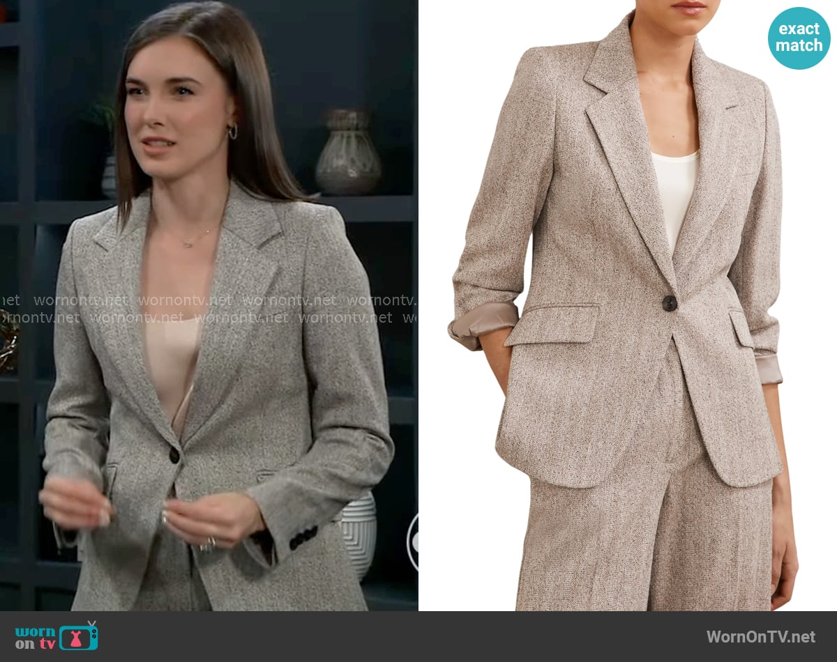 Reiss Isla Herringbone Blazer worn by Willow Tait (Katelyn MacMullen) on General Hospital