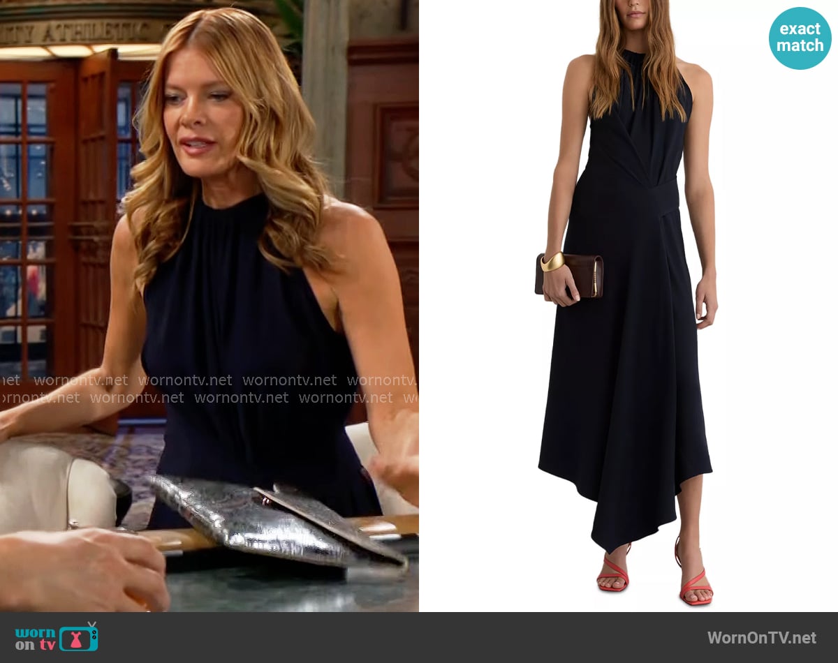 Reiss Maeve Drape Detail Occasion Midi Dress worn by Phyllis Summers (Michelle Stafford) on The Young and the Restless