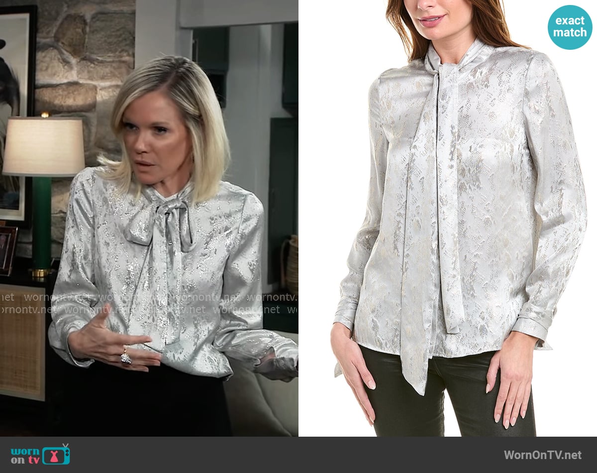 Ava’s silver tie-neck blouse on General Hospital Ava’s silver tie-neck blouse on General Hospital