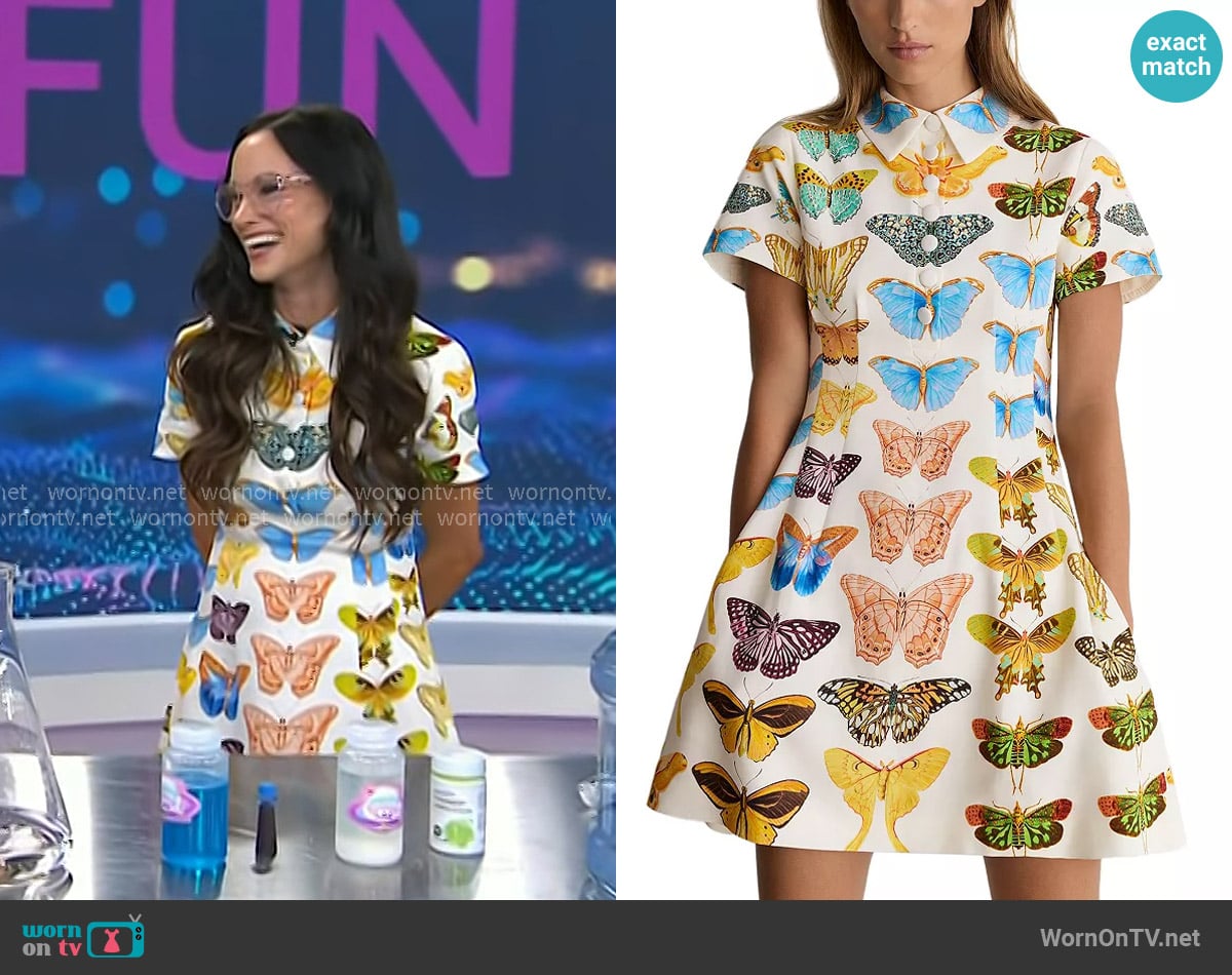 Emily Calandrelli’s butterfly print mini dress on Today Emily Calandrelli’s butterfly print mini dress on Today