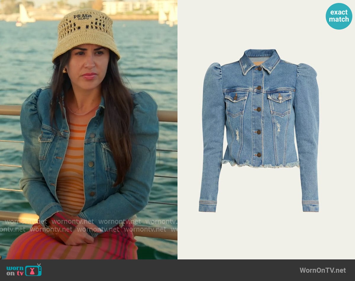 Retrofete Rissa Puff-Sleeve Distressed Denim Jacket worn by Michelle Saniei on The Valley