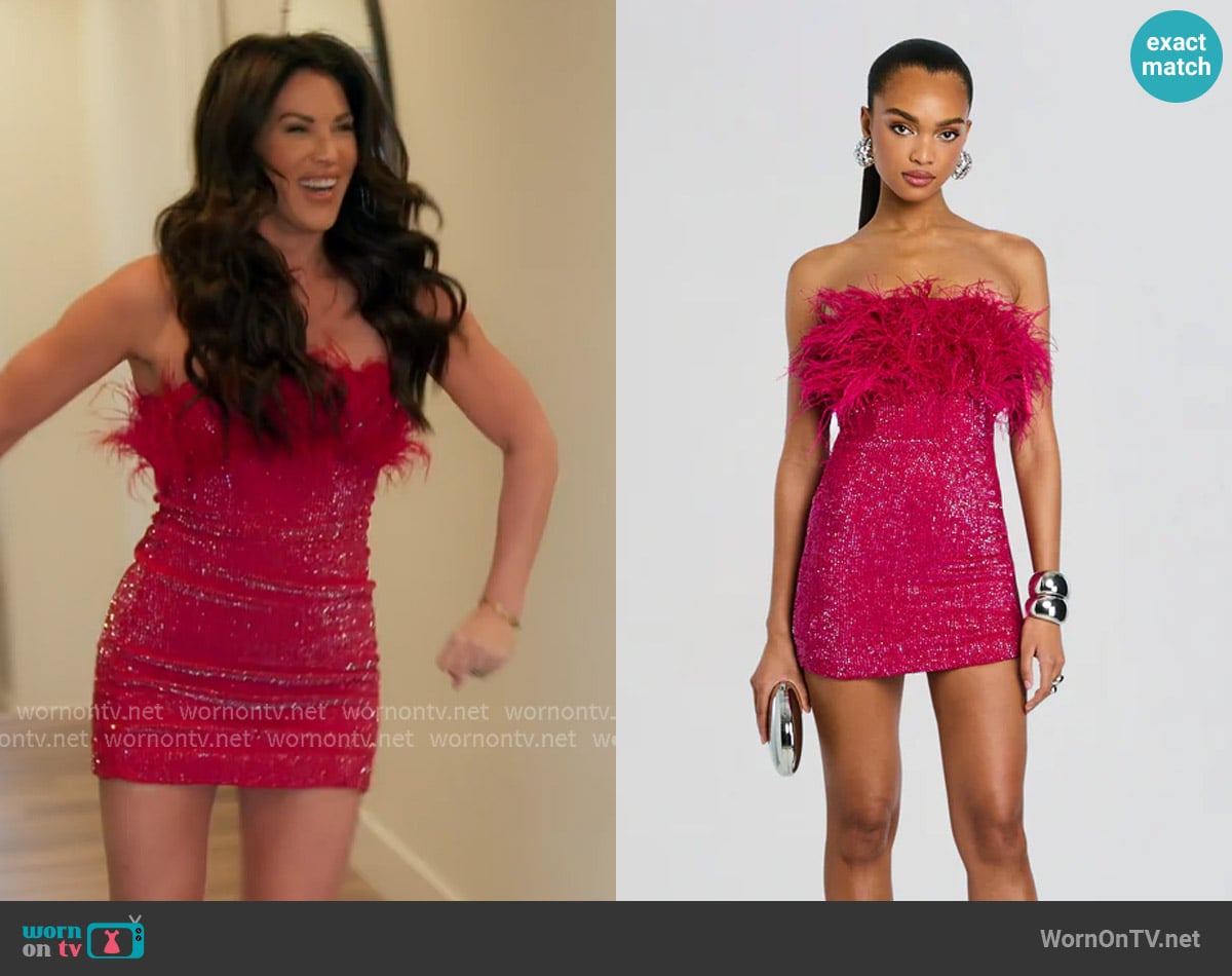 Retrofete Torin Sequin Feather Dress worn by Emily Simpson on The Real Housewives of Orange County