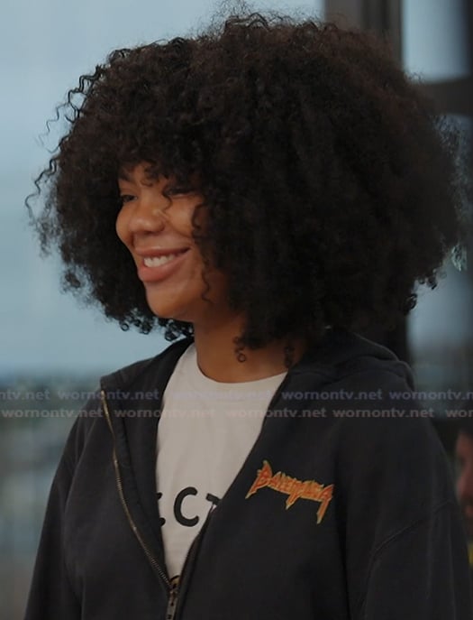 Riley’s black Balenciaga hoodie on Next Gen NYC