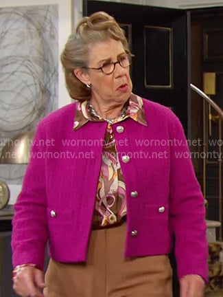 Rita’s brown printed blouse and pink jacket on Days of our Lives
