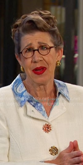 Rita’s whtie jewel button jacket on Days of our Lives