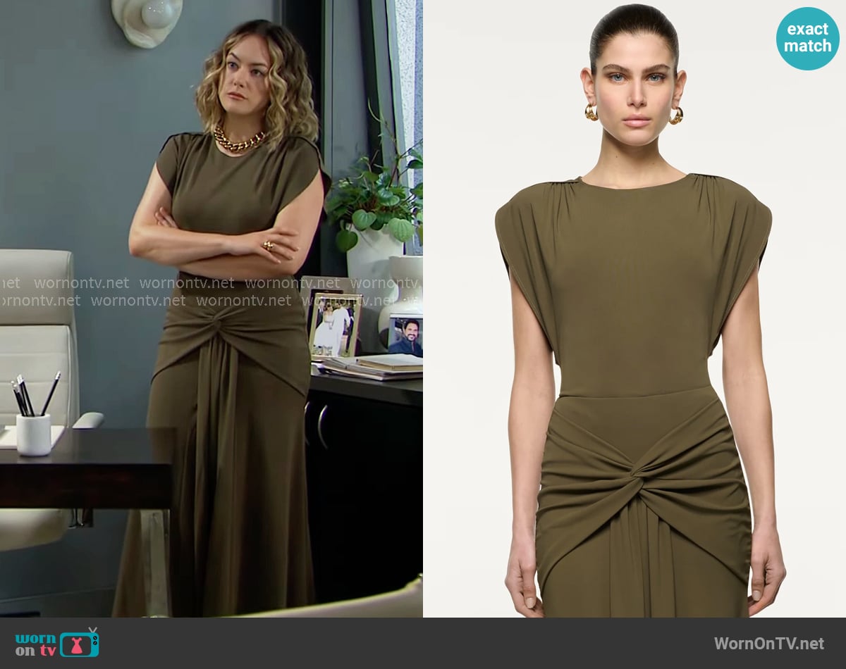 Roland Mouret Petal Drape Sleeve Jersey Top worn by Hope Logan (Annika Noelle) on The Bold and the Beautiful
