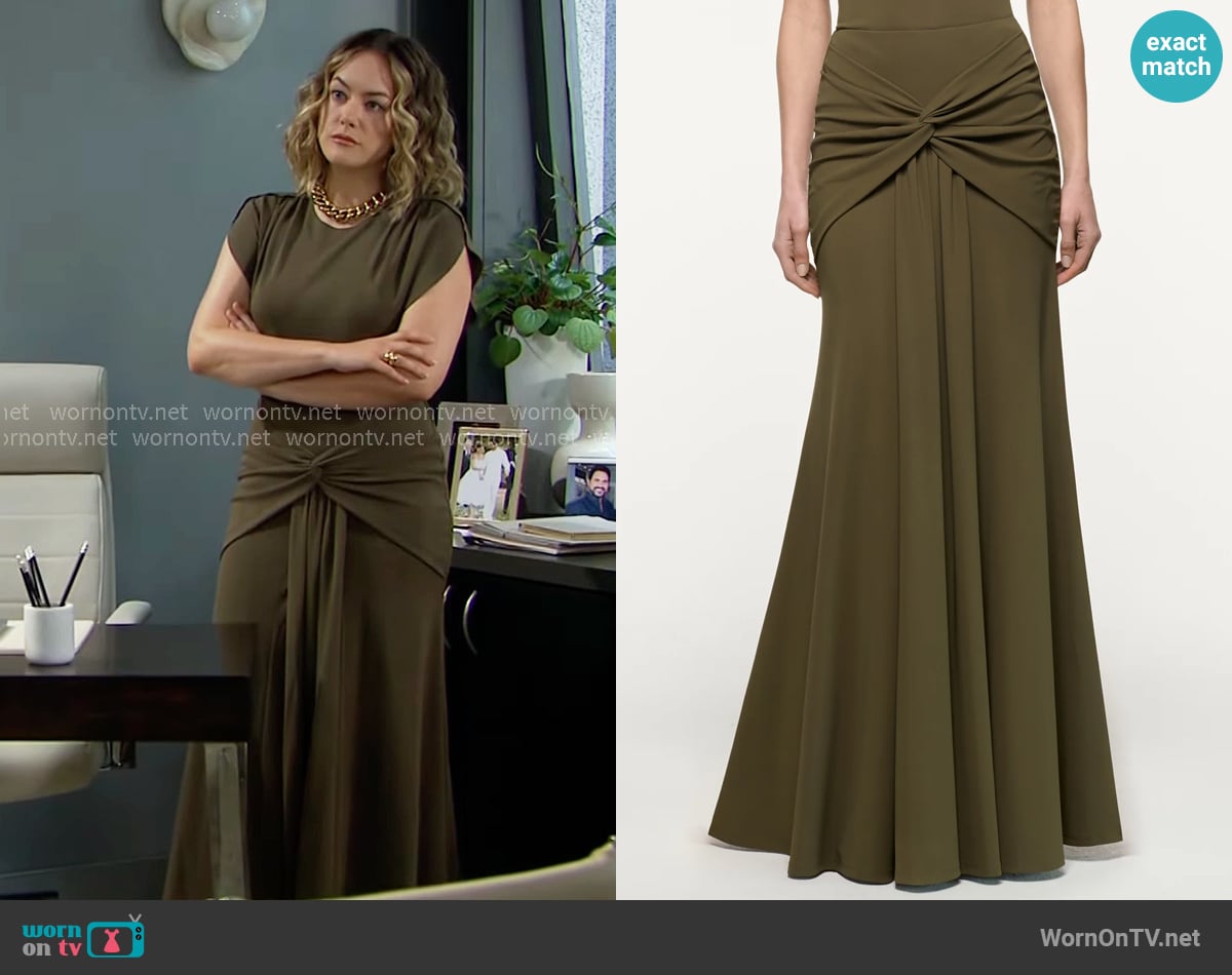 Roland Mouret Waterfall Twist Drape Jersey Skirt worn by Hope Logan (Annika Noelle) on The Bold and the Beautiful