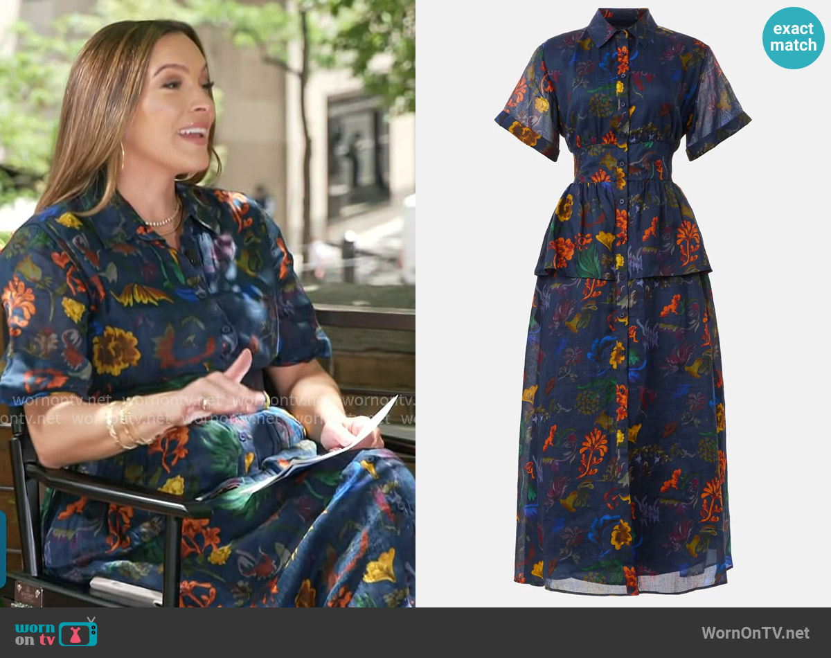 Rosie Assoulin Blue Boogie Woogie Bugle Boy Dress worn by Emily Orozco on Access Hollywood