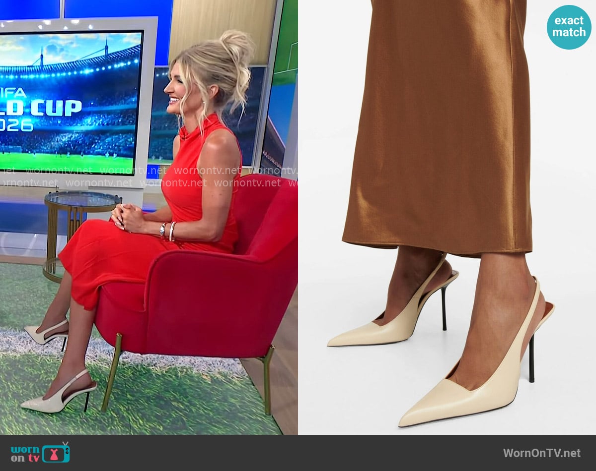 Saint Laurent Kiss Patent Leather Slingback Pumps worn by Kaylyn Kyle on NBC News Daily