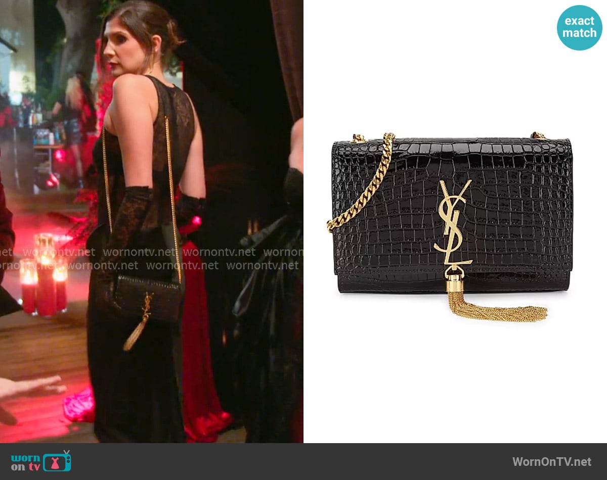 Saint Laurent Small Kate Crocodile Embossed Leather Shoulder Bag worn by Janet Caperna on The Valley