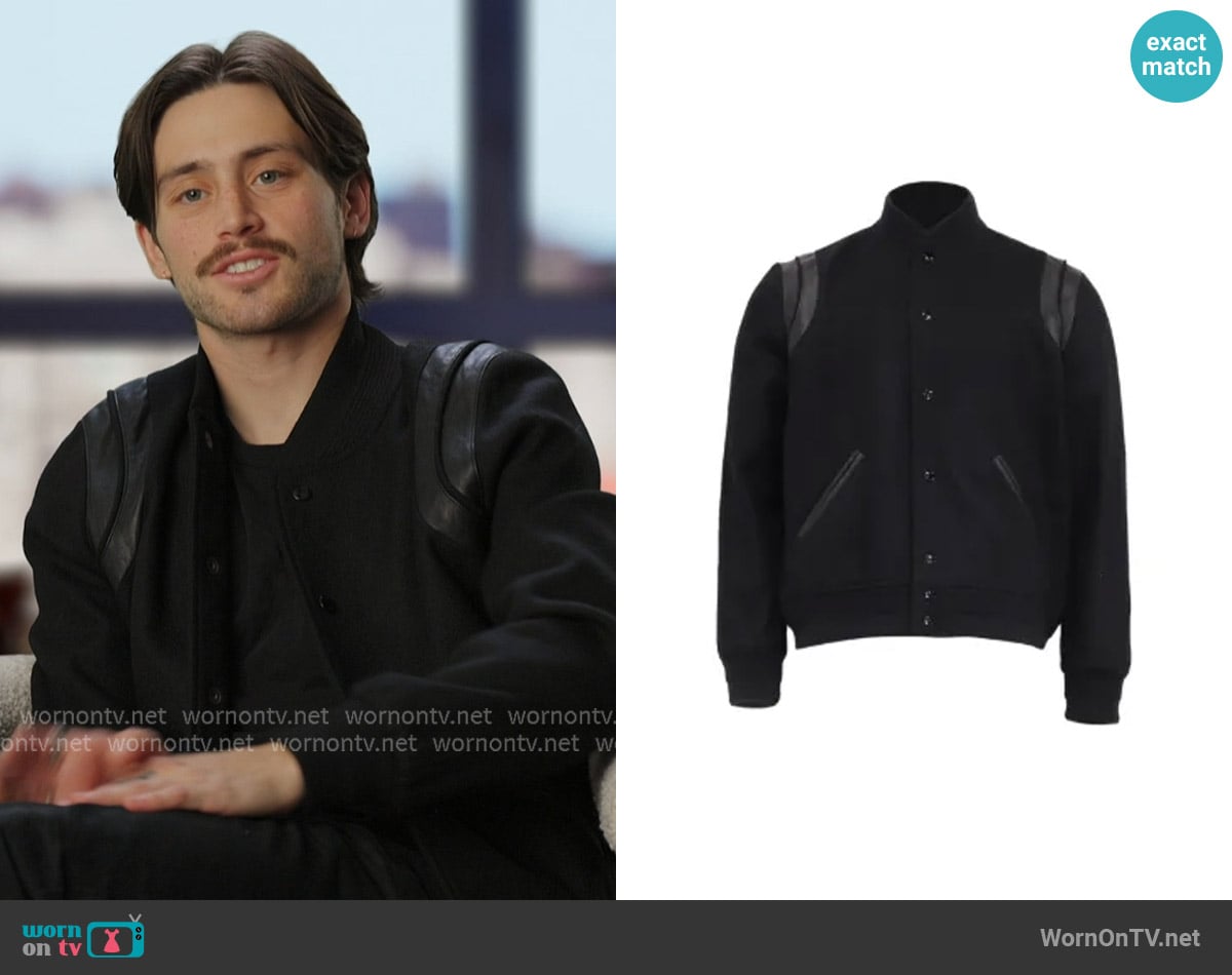 Saint Laurent Teddy bomber jacket worn by Liam Obergfoll on Next Gen NYC
