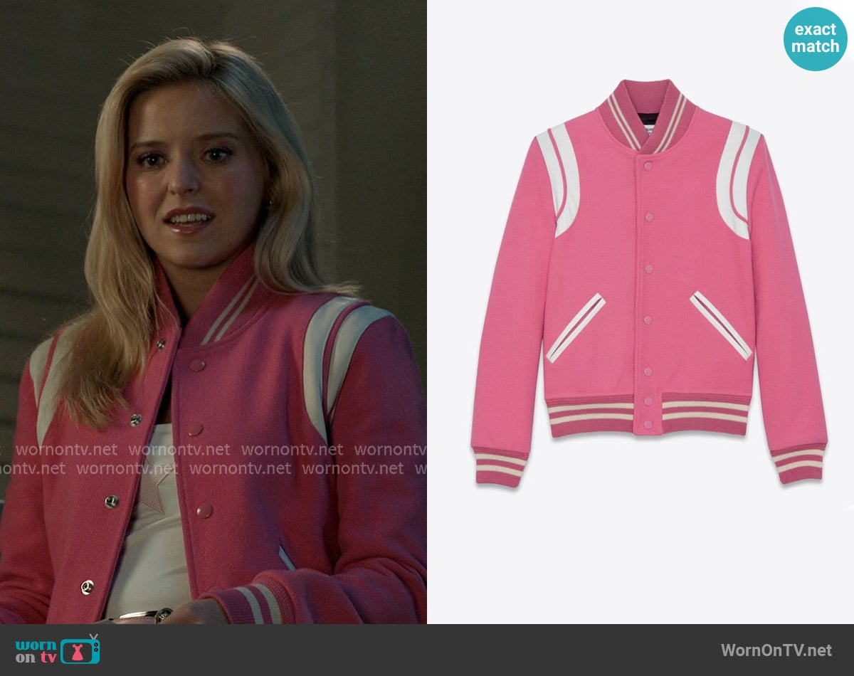 Saint Laurent Teddy Jacket in Rose Virgin Wool worn by Elle Woods (Lexi Minetree) on Elle